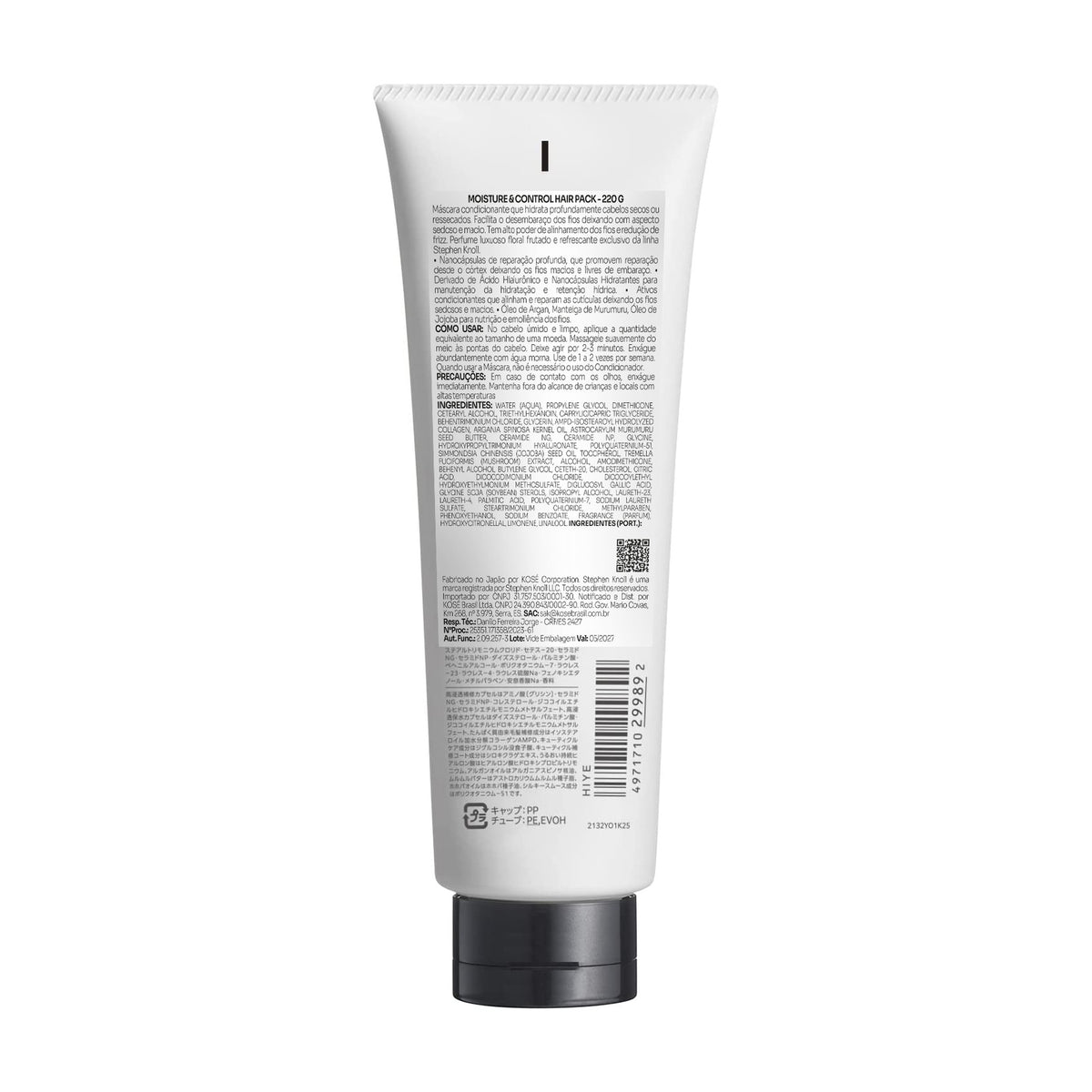 Stephen Knoll Moisture & Control Hair Pack, 220 g tube, back label with ingredients