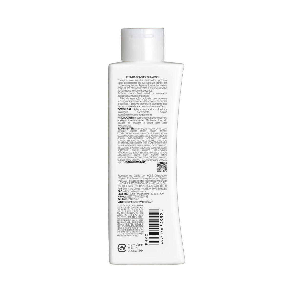 Stephen Knoll Repair & Control Shampoo, 250 ml bottle, back label with ingredients