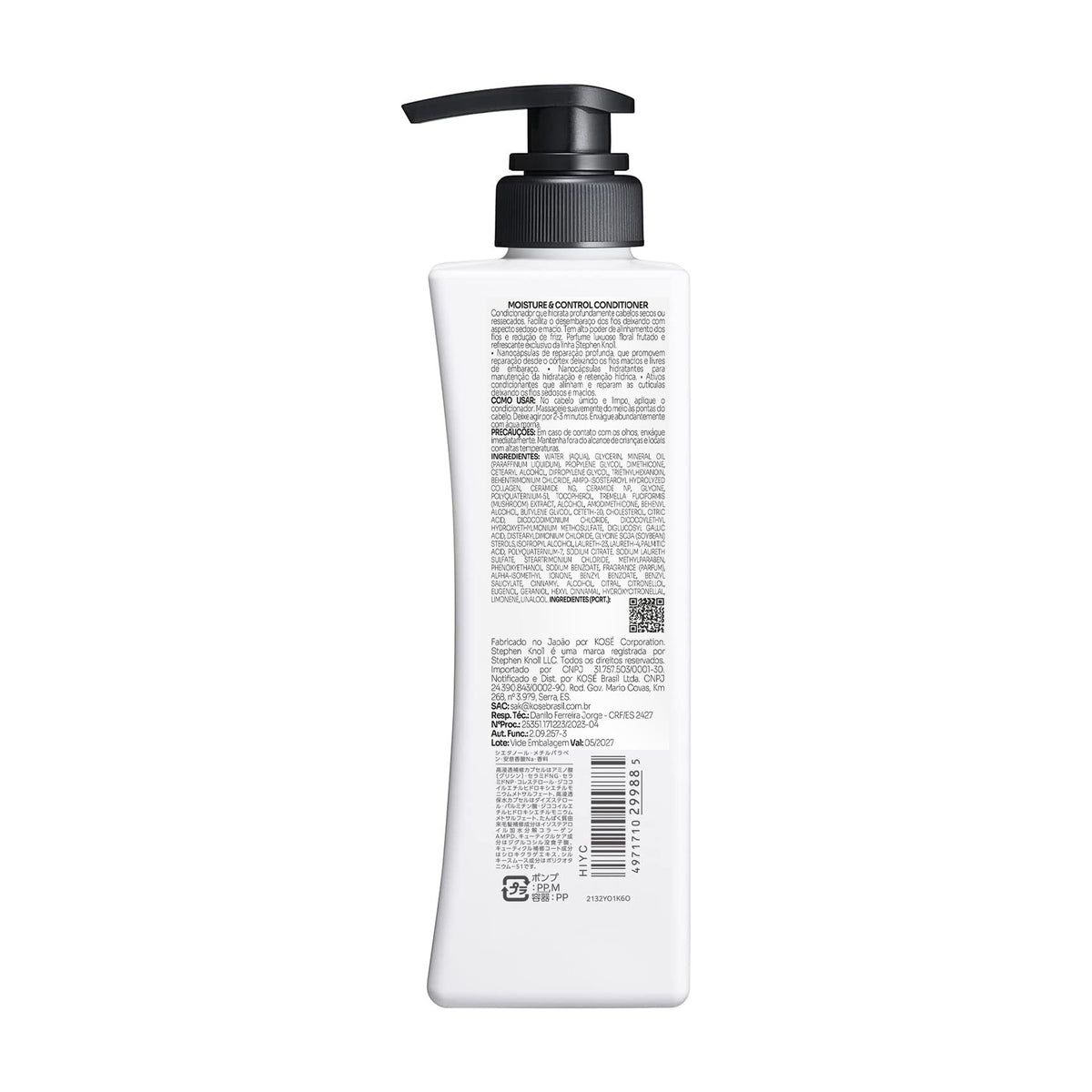Stephen Knoll Moisture & Control Conditioner, 500 ml bottle, back label with ingredients