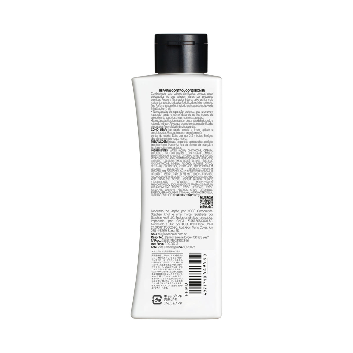 Stephen Knoll Repair & Control Conditioner, 250 ml bottle, back label with ingredients