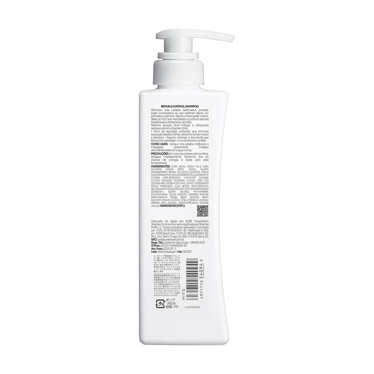 Stephen Knoll Repair & Control Shampoo, 500 ml bottle, back label with ingredients