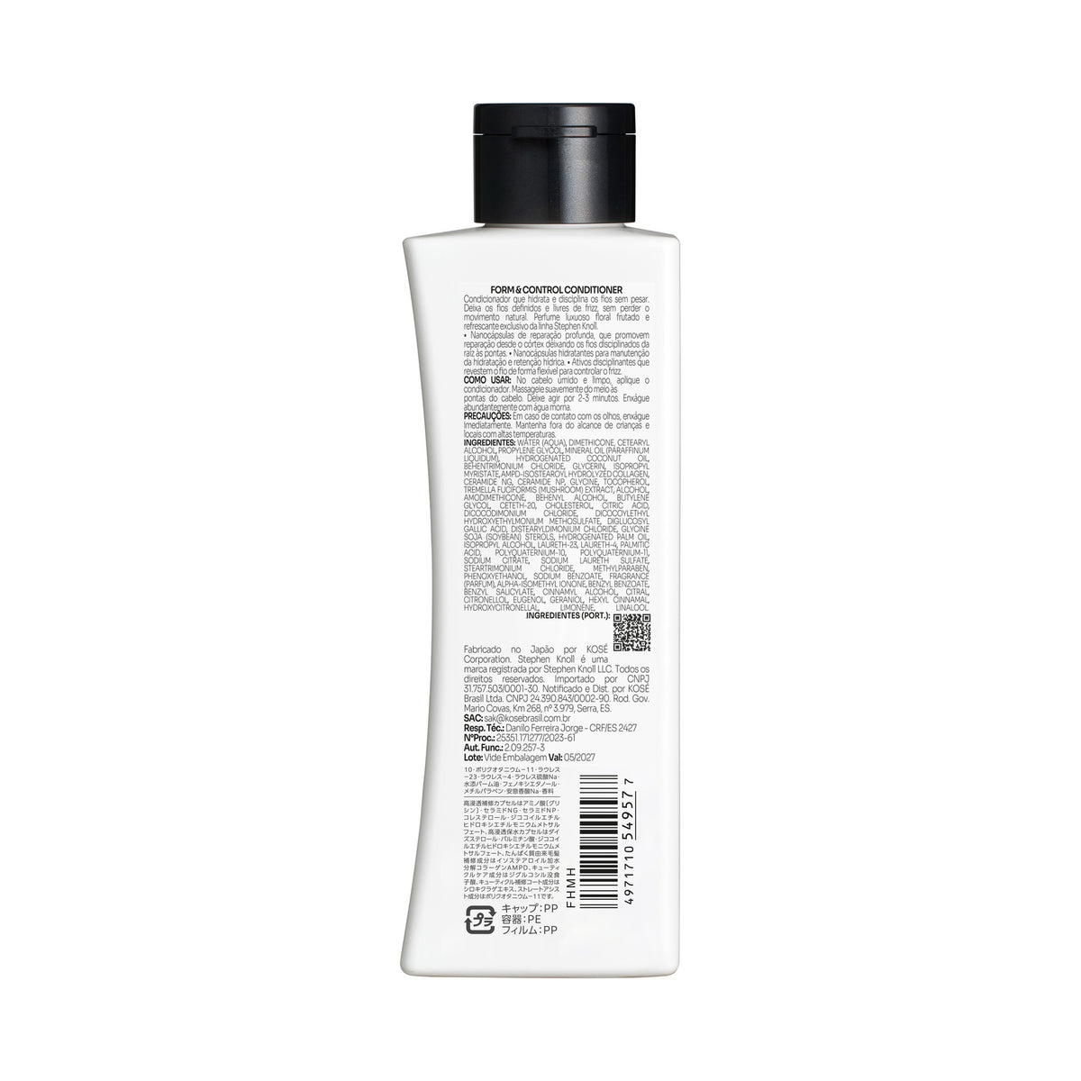 Stephen Knoll Form & Control Conditioner, 250 ml bottle, back label with ingredients