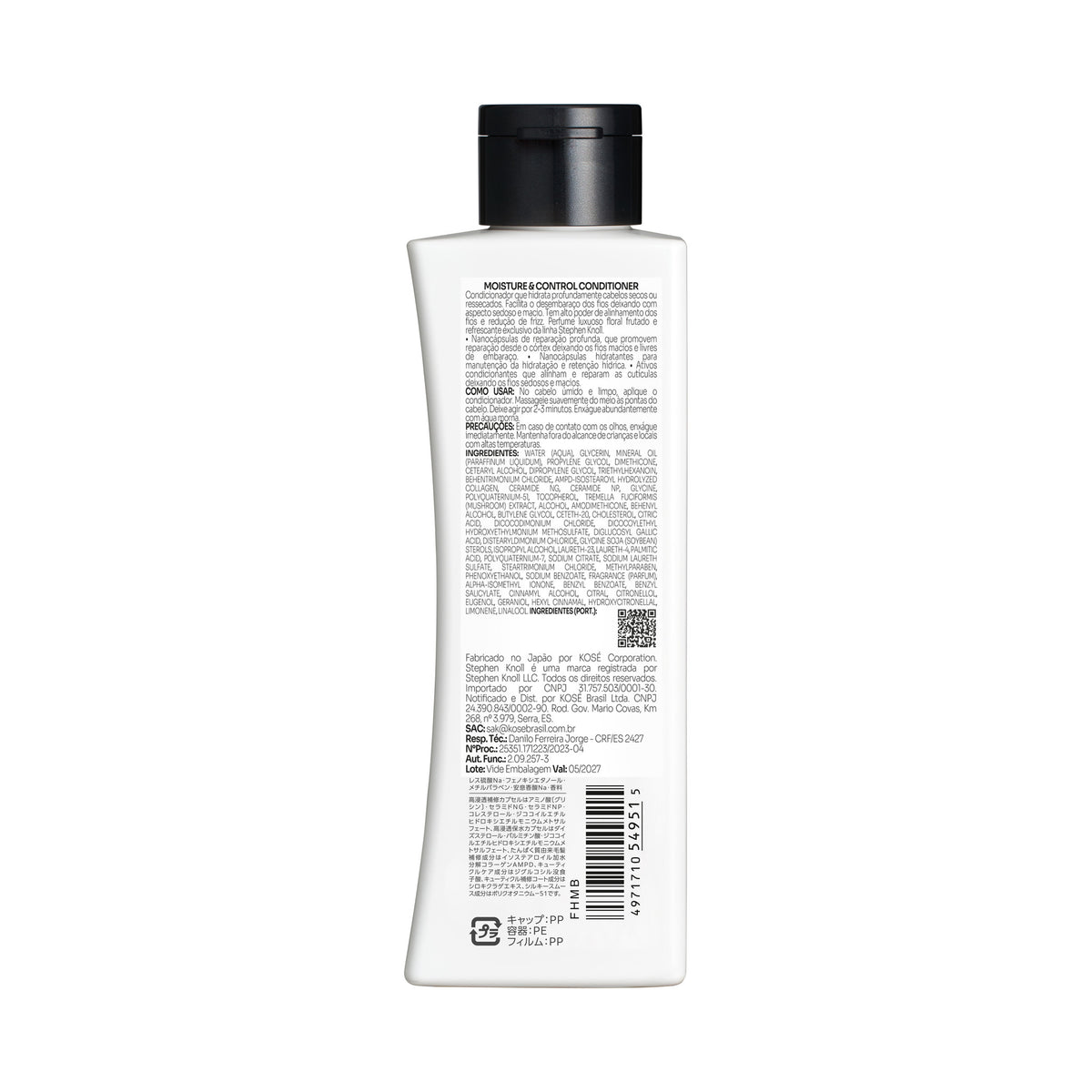 Stephen Knoll Moisture & Control Conditioner, 250 ml bottle, back label with ingredients