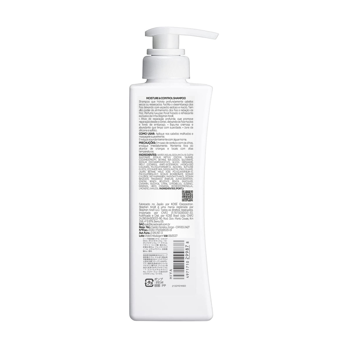 Stephen Knoll Moisture & Control Shampoo, 500 ml bottle, back label with ingredients