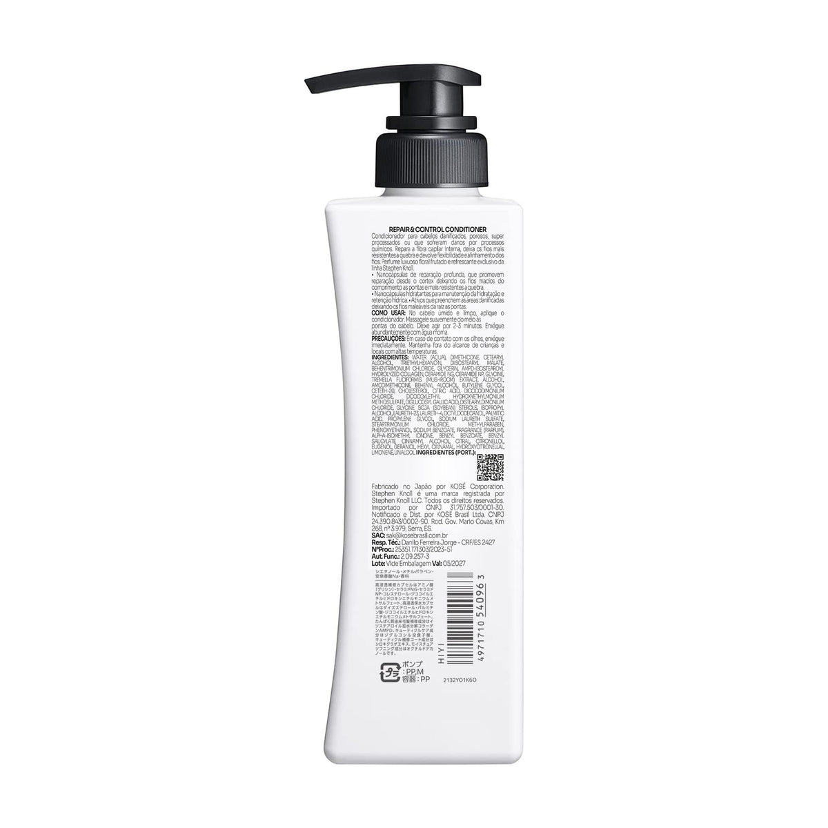 Stephen Knoll Repair & Control Conditioner, 500 ml bottle, back label with ingredients