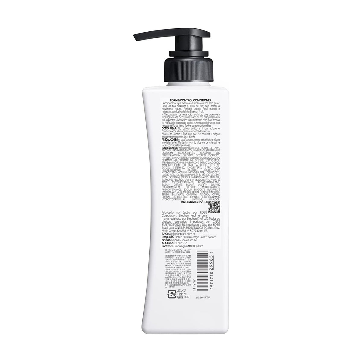 Stephen Knoll Form & Control Conditioner, 500 ml bottle, back label with ingredients