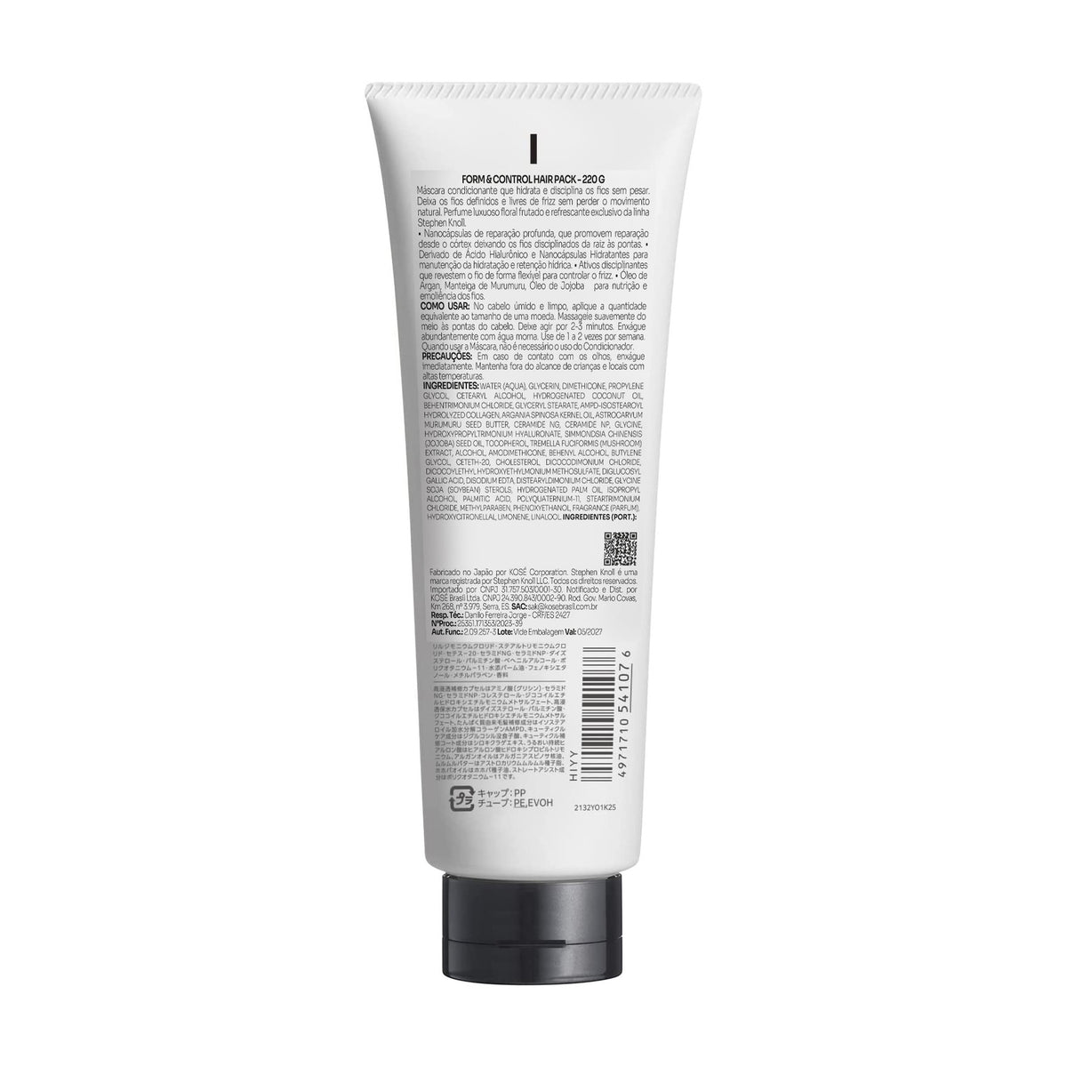 Stephen Knoll Form & Control Hair Pack, 220 g tube, back label with ingredients