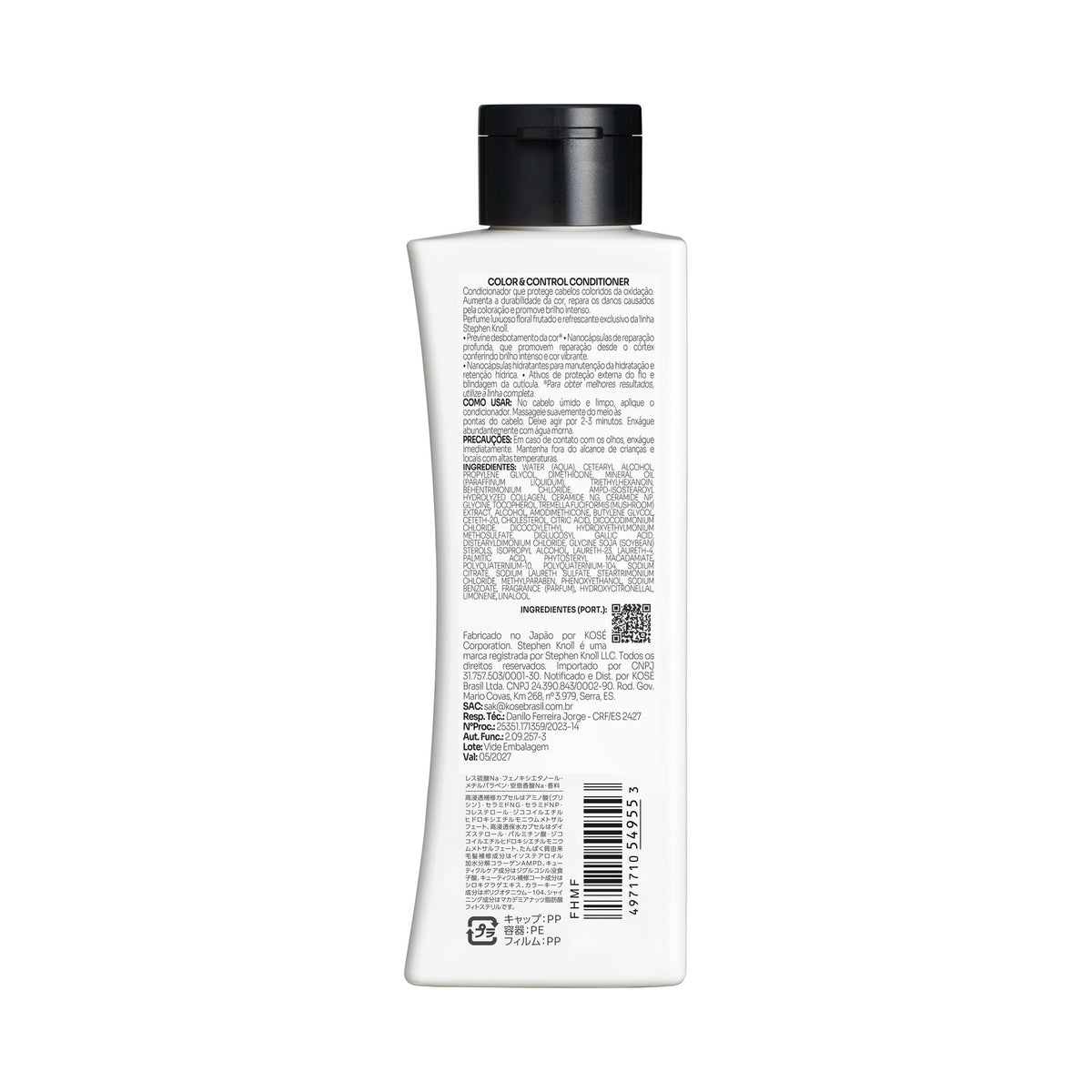 Stephen Knoll Color & Control Conditioner, 250 ml bottle, back label with ingredients