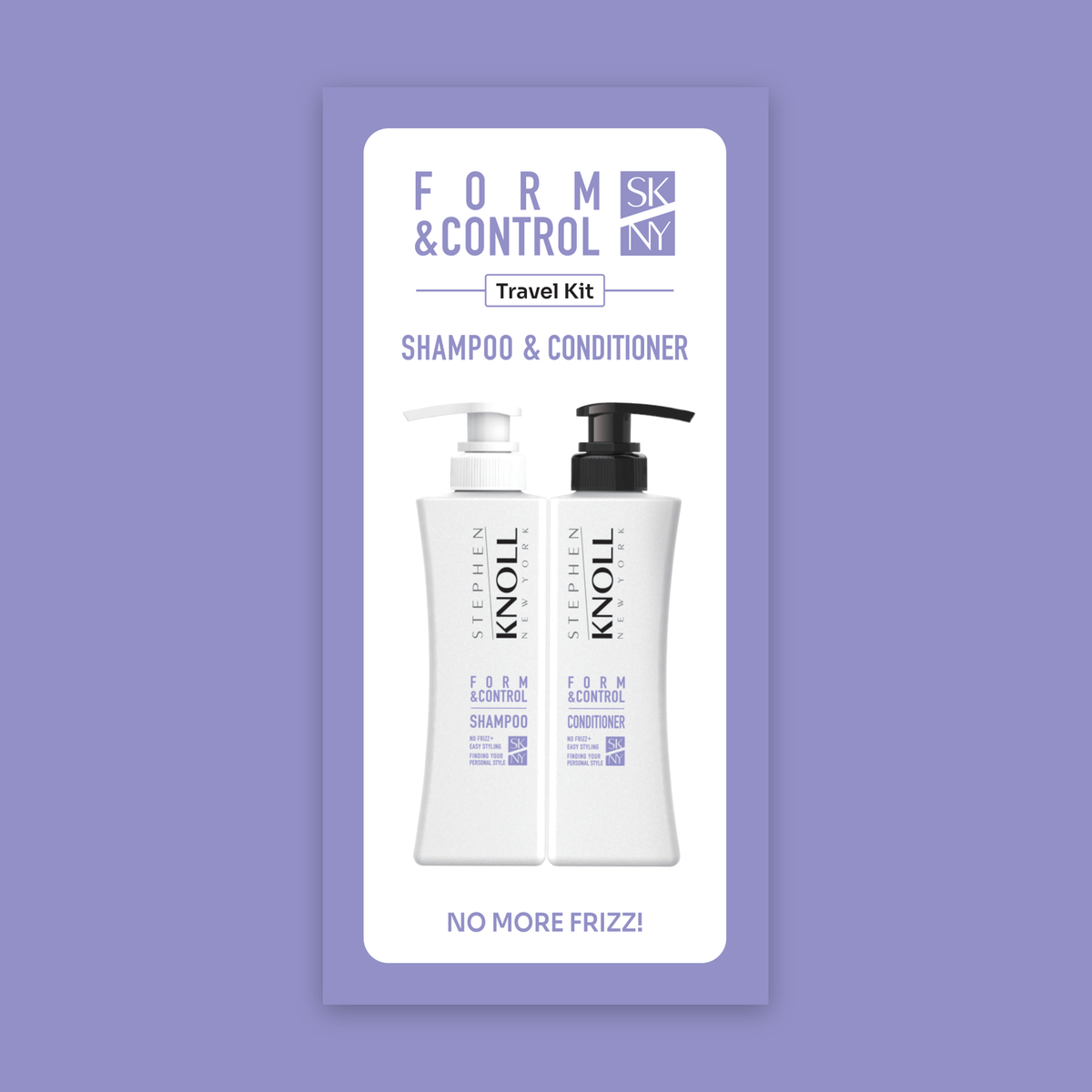 Form & Control Travel Kit — carton front on lilac background, Stephen Knoll New York